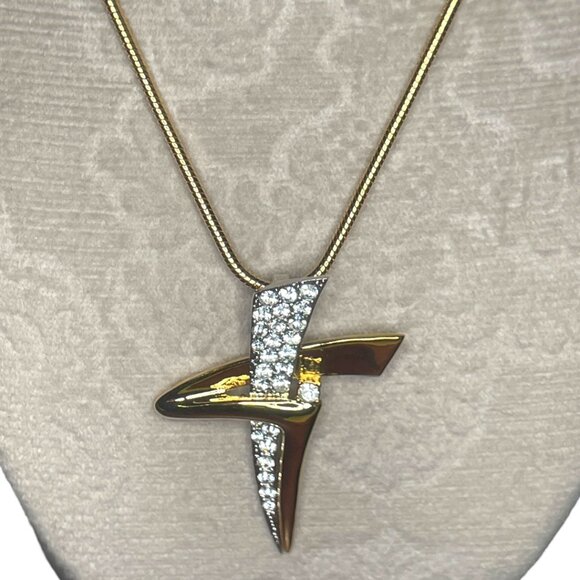 Vintage Goldtoned & Crystal Necklace on Snake Chain 17 1/2 - Picture 2 of 13